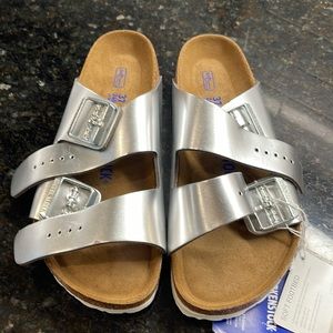 Birkenstock Arizona silver size 37 USW6 soft footbed New